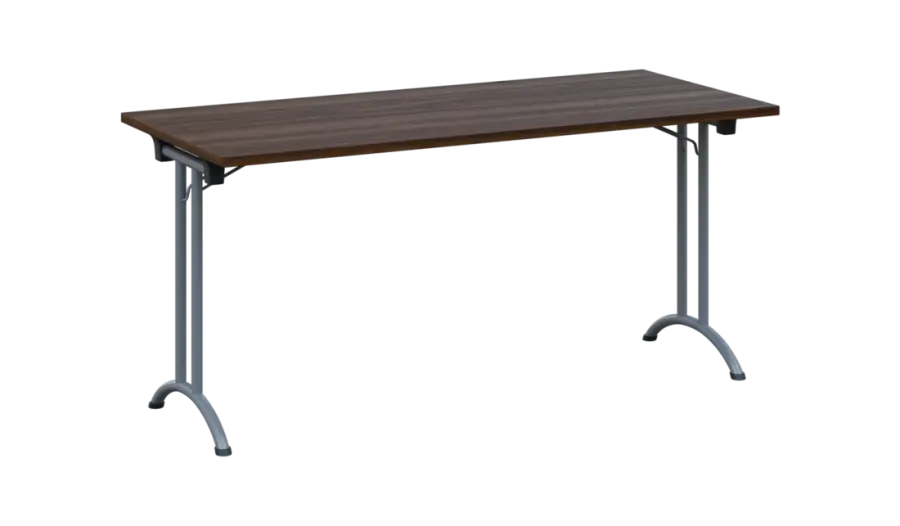 SLA 160 lak skládací jednací stůl 1600x700, deska 25 mm, podnož stříbrný lak, deska ořech královský